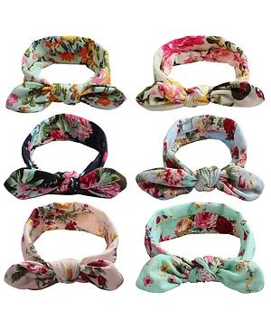 Bembika Nylon Floral Print Knotted Headbands Pack of 6 - Multicolor 