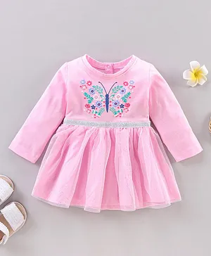 Babyhug Full Sleeves 100% Cotton Top Butterfly Print - Pink
