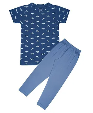 Taatoom Half Sleeves Dolphins Print Night Suit - Blue