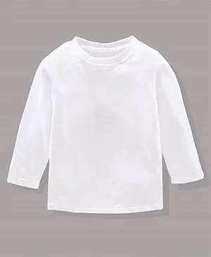 KAVEE 100% Cotton Biowashed Solid Full Sleeves Tee - White