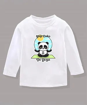 KAVEE 100% Cotton Biowashed  Full Sleeves Panda Print Tee - White
