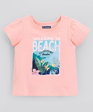 Pine Kids Short Sleeves Biowash Top Beach Print - Peach
