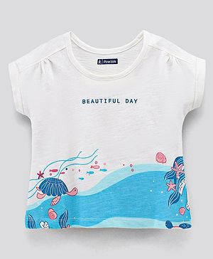 Pine Kids Half Sleeves Top Cotton Biowash Marine Print - White