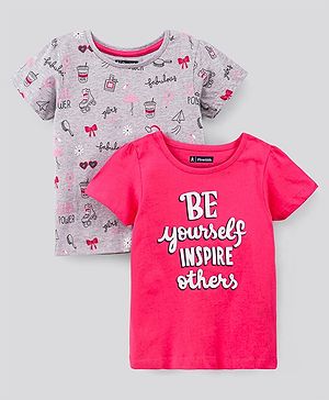 Pine Kids Half Sleeves Cotton T Shirt Printed Pack of 2- Pink Grey