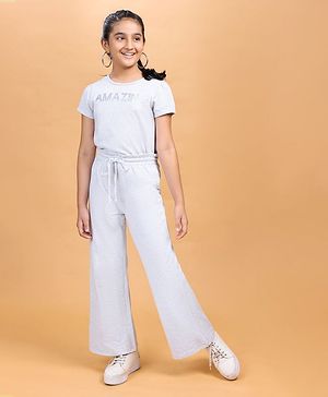 Pine Kids Short Sleeves Top & Lounge Pant Amazing Print - Light Grey