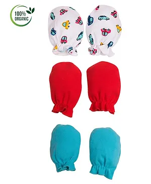 COCOON ORGANICS 100% Organic Cotton Pack Of 6 Car Print Mittens - Multi Color
