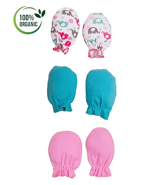 COCOON ORGANICS 100% Organic Cotton Pack Of 3 Floral Print Mittens - Multi Color