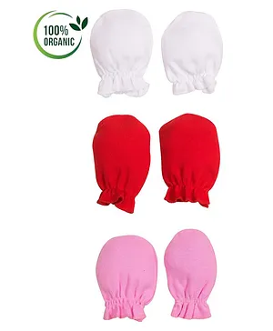 COCOON ORGANICS 100% Organic Cotton Mitten Solid Pack Of 3 Mittens - Multi Color