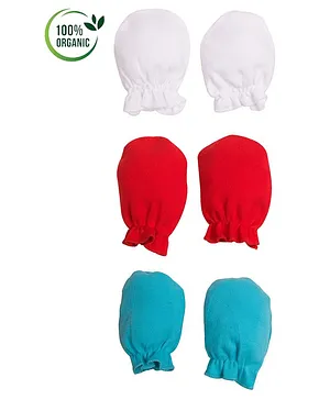 COCOON ORGANICS 100% Organic Cotton Solid Pack Of 3 Mittens - Multi Color
