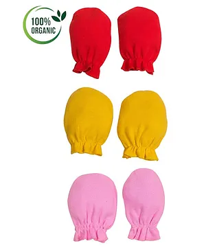 COCOON ORGANICS 100% Organic Cotton Pack Of 3 Solid Mittens - Multi Color