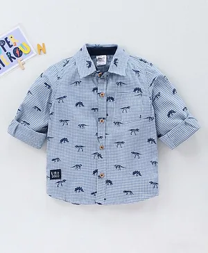 Simply Full Sleeves Cotton Shirt Dino Print - Blue
