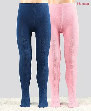 Honeyhap Silvadur Antimicrobial Cotton Spandex Footed Tights Solid Pack of 2 - Blue Pink