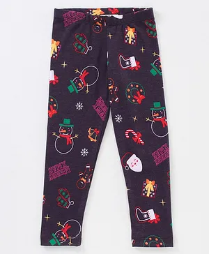 CrayonFlakes Full Length Christmas Theme Print Leggings - Violet