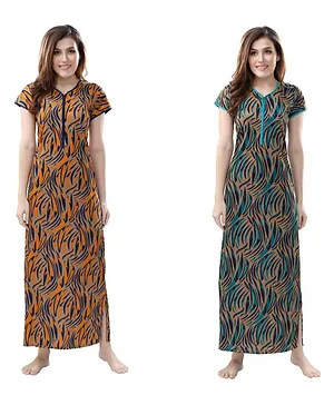 Piu Short Sleeves Pack Of 2 Zebra Print Maternity Feeding Nighty - Green