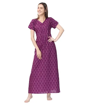 Piu Short Sleeves Geometric Pattern Maternity Nighty - Dark Purple