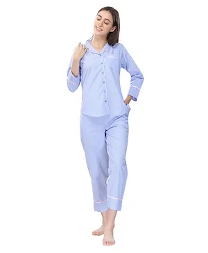 Piu Full Sleeves Striped Maternity Night Suit - Blue