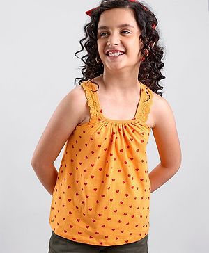 Pine Kids Sleeveless Biowashed Top Heart Print - Orange