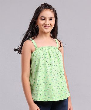 Pine Kids Singlet Sleeves Top Floral Print - Green