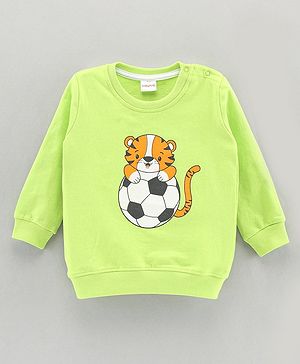 Babyhug Full Sleeves Sweatshirt Tiger Print - Lime Green
