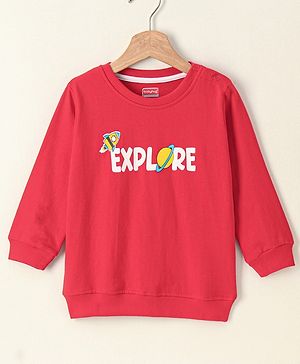 Babyhug Full Sleeves Sweatshirt Text Print - Red