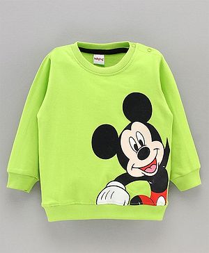 Babyhug Full Sleeves Sweatshirt Mickey Mouse Print - Lime Green