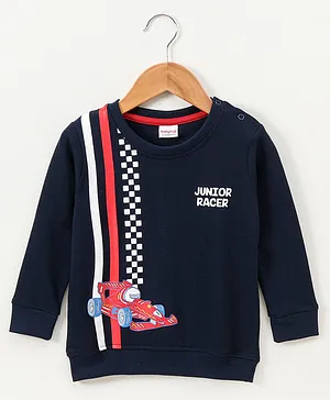 Babyhug Full Sleeves Sweatshirt Car Race Print - Navy Blue