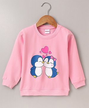 Babyhug Full Sleeves Sweatshirt Penguin Print - Light Pink