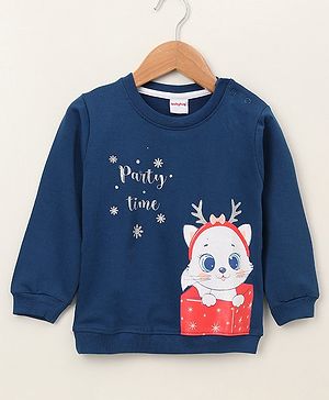 Babyhug Full Sleeves Sweatshirt Kitten Print - Navy