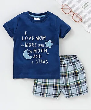 First Smile Half Sleeves T-Shirt and Shorts Set Text Print - Blue