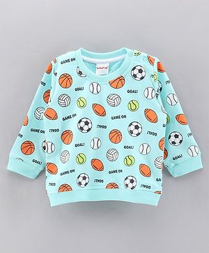 Babyhug Full Sleeves Sweatshirt with Sports Balls Print - Light Blue