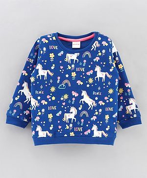 Babyhug Full Sleeves Sweatshirt Multi Print - Navy Blue