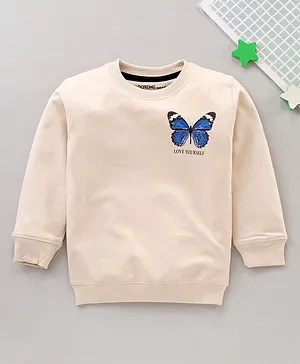 Doreme Full Sleeves Sweatshirt Butterfly Print - Coconut Cream