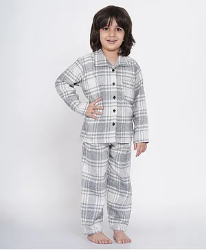 berrytree Warm Christmas Full Sleeves Checked Night Suit - Grey