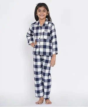 berrytree Warm Christmas Full Sleeves Checked Night Suit - Blue