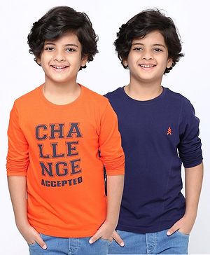 Pine Kids Full Sleeves Cotton Tshirt Pack of 2 - Multicolour