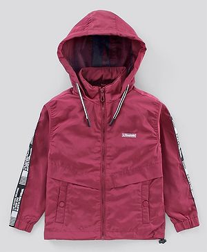 Pine Kids Full Sleeves Bomber Jacket Text Print - Maroon