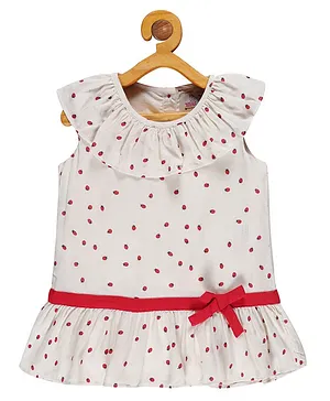 Young Birds Ruffle Neck Sleeveless Polka Dotted Top - Red