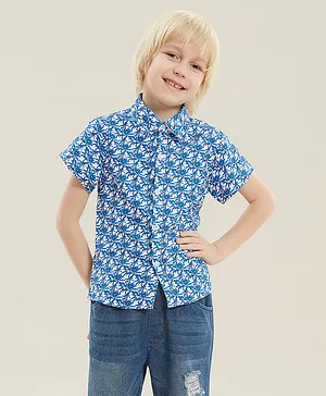Kookie Kids Half Sleeves Printed Shirt - Blue