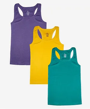 Kiddopanti Pack Of 3 Sleeveless Solid Tank Tops - Purple Yellow Green