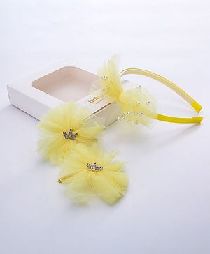 Babyhug Free Size Bow Flower Applique Hair Accessories Set of 3 - Yellow