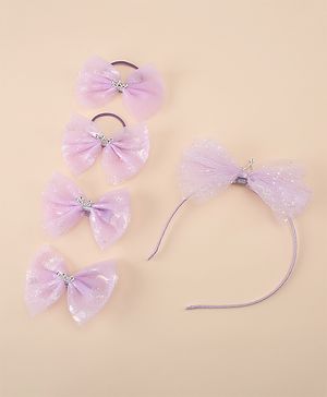 Pine Kids Free Size Hair Band and Rubber Bands Set of 5 - Purple