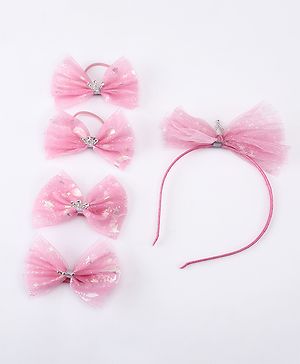 Pine Kids Free Size Hair Band and Rubber Bands Set of 5 - Pink