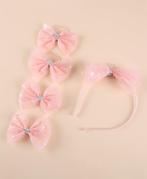 Pine Kids Free Size Hair Band and Rubber Bands Set of 5 - Peach