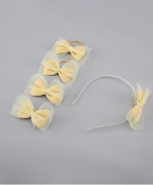 Pine Kids Free Size Hair Band and Rubber Bands Set of 5 - Yellow