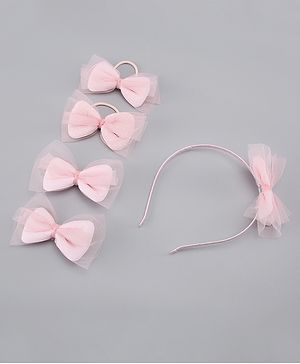 Pine Kids Free Size Hair Band and Rubber Bands Set of 5 - Light Pink