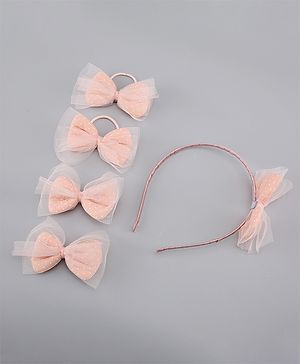 Pine Kids Free Size Hair Band and Rubber Bands Set of 5 - Peach