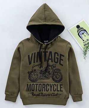 Smarty Boys Full Sleeves Hoodie Biker Print - Olive Green