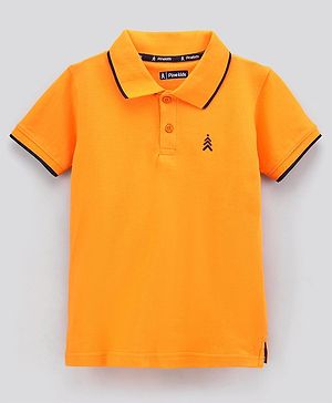 Pine Kids Half Sleeves Biowashed Solid Cotton Polo TShirt - Iceland Poppy Yellow