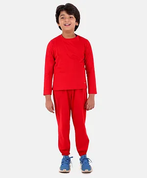 NEO NATIVES Full Sleeves Solid Tee & Pants Set - Red