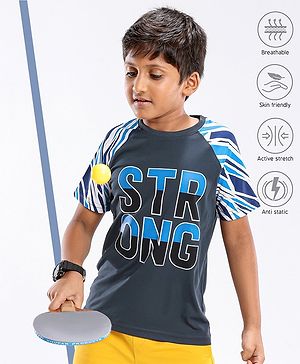 Pine Active Half Sleeves Quick Dry T-shirt with Text Print - Blue